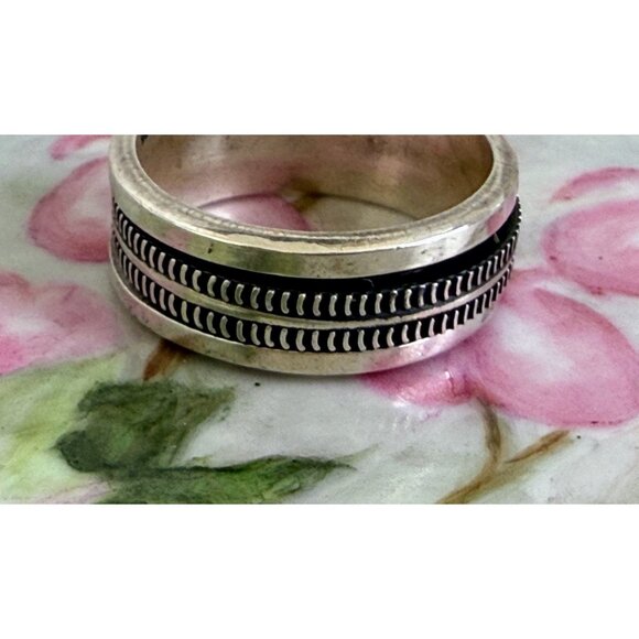 Vintage 90's Mexico 925 Silver Mens Spinner Ring 12 grams Sz 13 3/4 - Picture 10 of 10